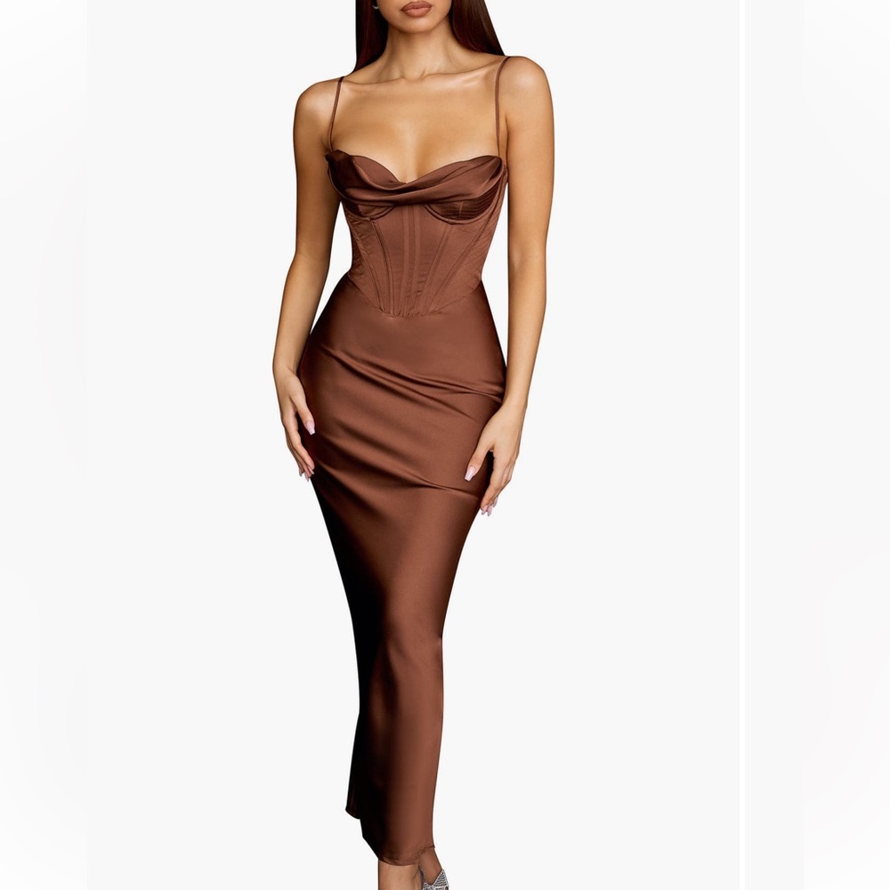House of CB corset Brown Satin Dress